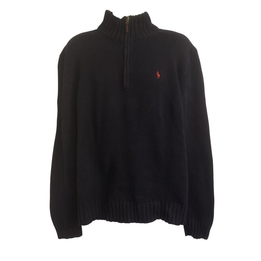 Polo Ralph‎ Lauren Mens XL 1/4 Zip Pullover Sweater Estate Rib Blue Preppy Pony